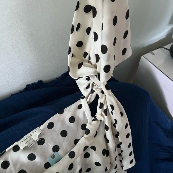 Sachin and Babin polka dot one shoulder blouse with statement bow on shoulder - Picture 2 of 3